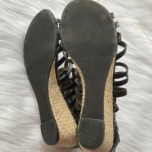 Soda Wedge Heels Sz 8.5 Brown Faux Leather Strappy Shoes Summer Metallic Womens - Picture 7 of 9